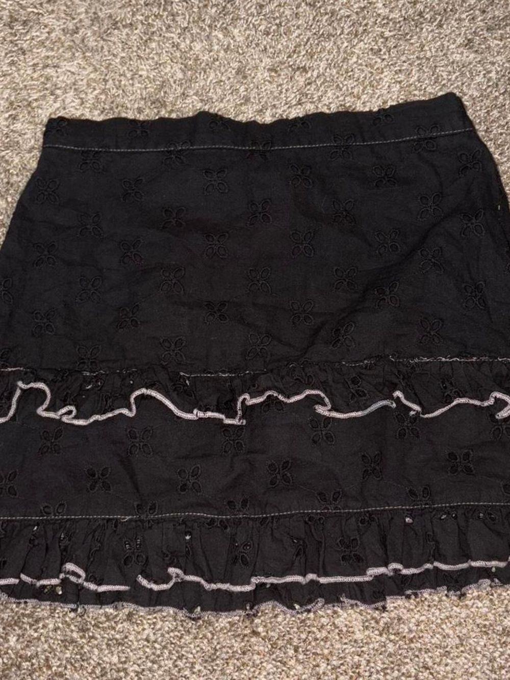 Boohoo Black Eyelet Ruffle Trim Mini Skirt